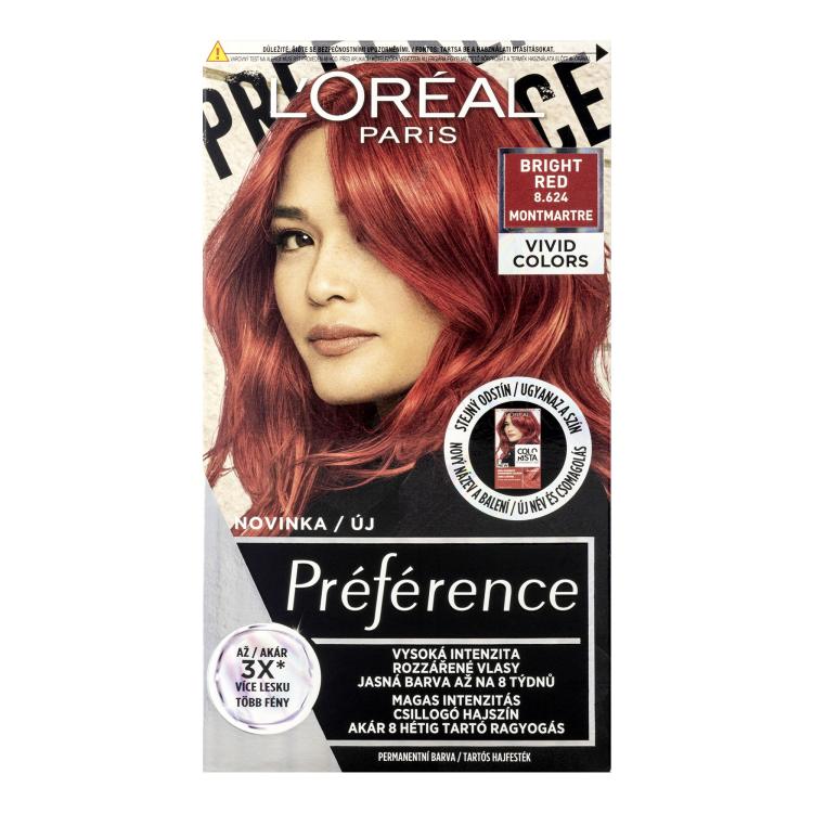 L&#039;Oréal Paris Préférence Vivid Colors Farba na vlasy pre ženy 60 ml Odtieň 8,624 Bright Red