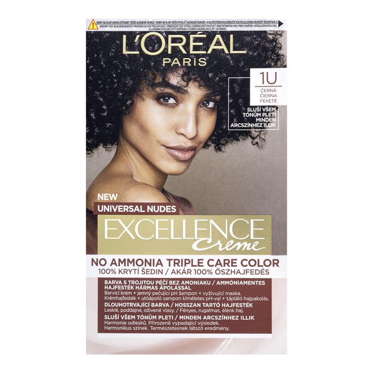 L&#039;Oréal Paris Excellence Creme Triple Protection No Ammonia Farba na vlasy pre ženy 48 ml Odtieň 1U Black