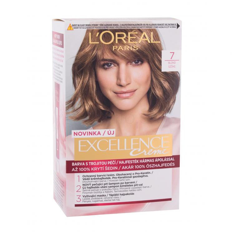 L&#039;Oréal Paris Excellence Creme Triple Protection Farba na vlasy pre ženy 48 ml Odtieň 7 Natural Blonde poškodená krabička