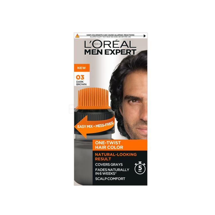 L&#039;Oréal Paris Men Expert One-Twist Hair Color Farba na vlasy pre mužov 50 ml Odtieň 03 Dark Brown