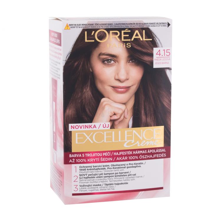 L&#039;Oréal Paris Excellence Creme Triple Protection Farba na vlasy pre ženy 48 ml Odtieň 4,15 Frosted Brown poškodená krabička