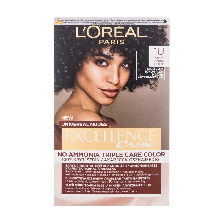 L&#039;Oréal Paris Excellence Creme Triple Protection No Ammonia Farba na vlasy pre ženy 48 ml Odtieň 1U Black poškodená krabička