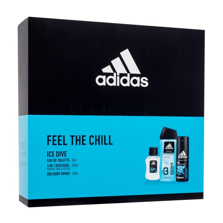 Adidas Ice Dive Darčeková kazeta pre mužov toaletná voda 50ml + deospray 150 ml + sprchovací gél 250 ml poškodená krabička
