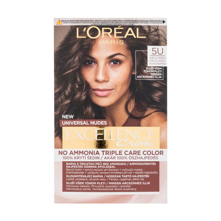 L&#039;Oréal Paris Excellence Creme Triple Protection Farba na vlasy pre ženy 48 ml Odtieň 5U Light Brown poškodená krabička