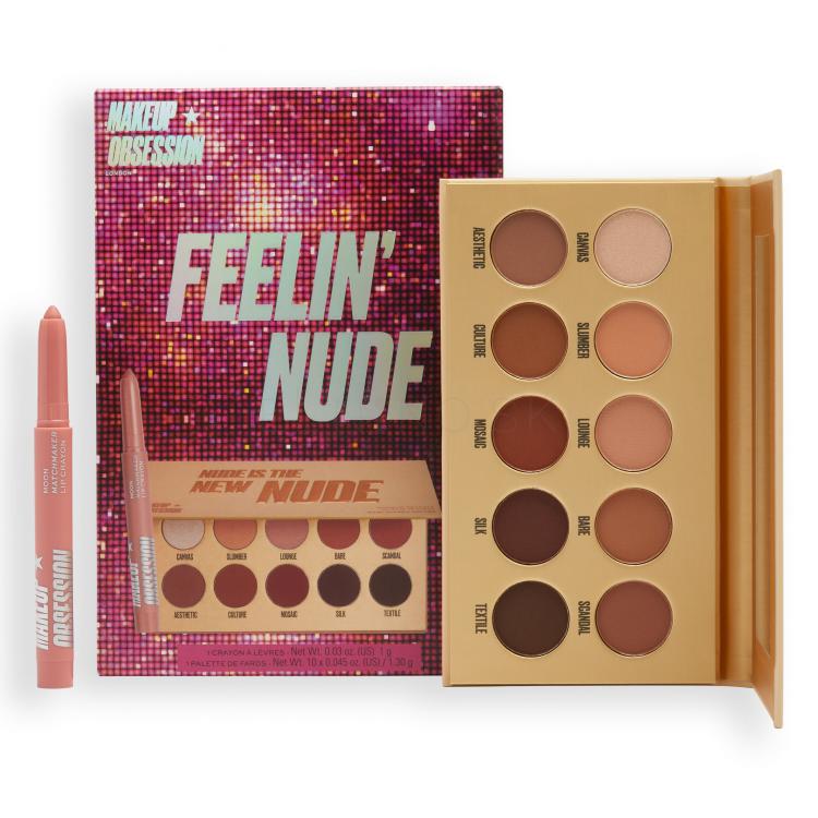 Makeup Obsession Feelin´ Nude Darčeková kazeta paletka očných tieňov Nude Is The New Nude 13 g + ceruzka na pery Matchmaker Lip Crayon 1 g Moon