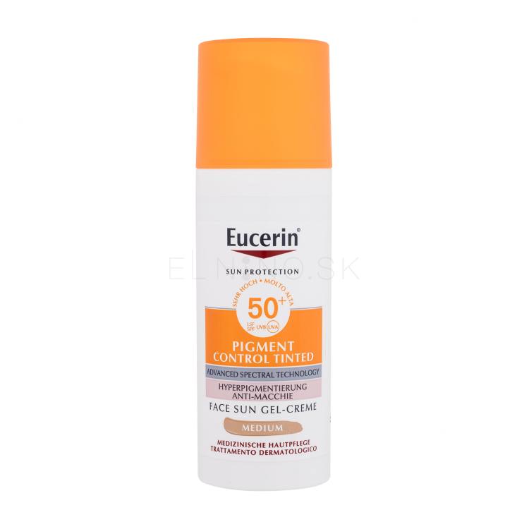 Eucerin Sun Protection Pigment Control Tinted Gel-Cream SPF50+ Opaľovací prípravok na tvár pre ženy 50 ml Odtieň Medium