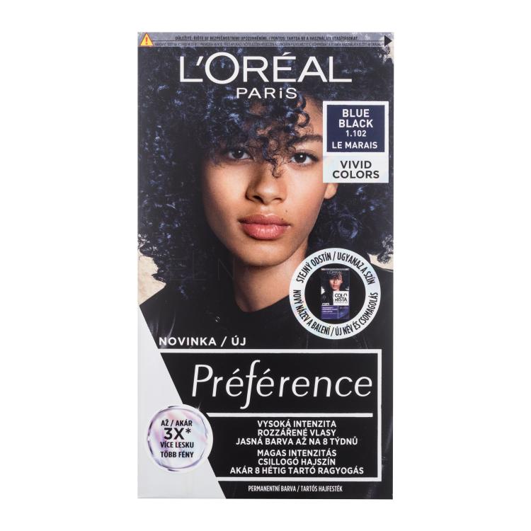 L&#039;Oréal Paris Préférence Vivid Colors Farba na vlasy pre ženy 60 ml Odtieň 1,102 Blue Black poškodená krabička
