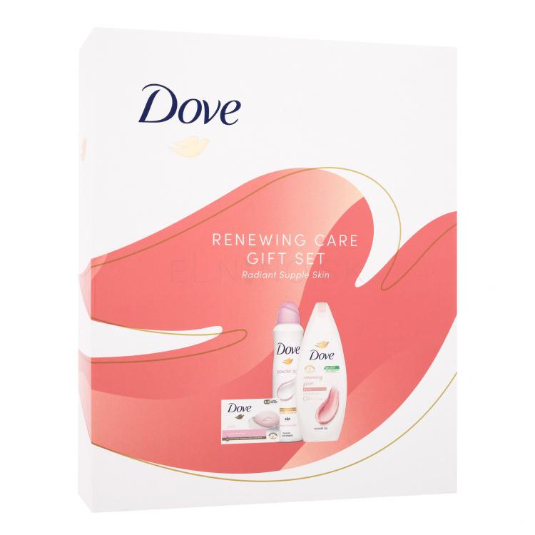 Dove Renewing Care Gift Set Darčeková kazeta sprchovací gél Renewing Glow Shower Gel 250 ml + tuhé mydlo Pink Beauty Cream Bar 90 g + antiperspirant Powder Soft 150 ml
