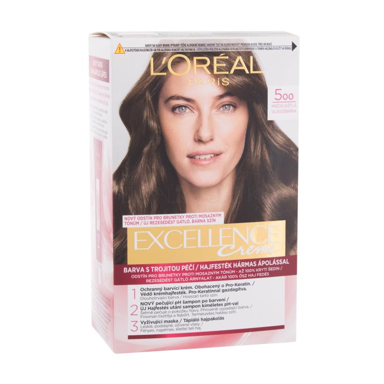 L&#039;Oréal Paris Excellence Creme Triple Protection Farba na vlasy pre ženy 48 ml Odtieň 500 Natural Brown poškodená krabička