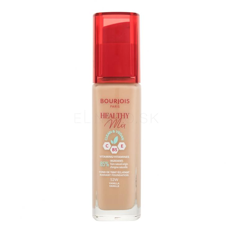 BOURJOIS Paris Healthy Mix Clean &amp; Vegan Radiant Foundation Make-up pre ženy 30 ml Odtieň 52W Vanilla