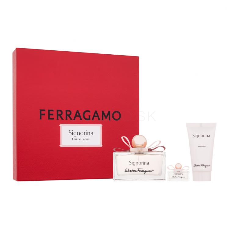 Ferragamo Signorina Darčeková kazeta parfumovaná voda 100 ml + telové mlieko 50 ml + parfumovaná voda 5 ml