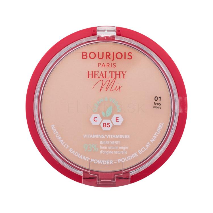 BOURJOIS Paris Healthy Mix Clean &amp; Vegan Naturally Radiant Powder Púder pre ženy 10 g Odtieň 01 Ivory