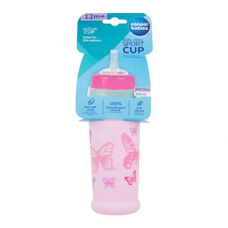 Canpol babies Active Cup Non-Spill Sport Cup Butterfly Pink Šálka pre deti 350 ml