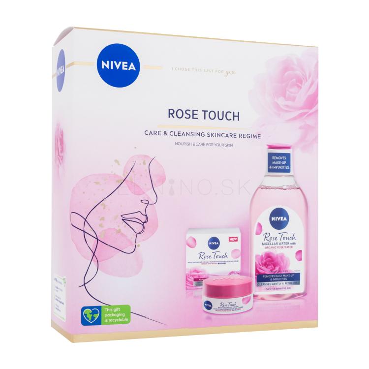 Nivea Rose Touch Care &amp; Cleansing Skincare Regime Darčeková kazeta denný pleťový gél-krém Rose Touch 50 ml + micelárna voda Rose Touch 400 ml poškodená krabička