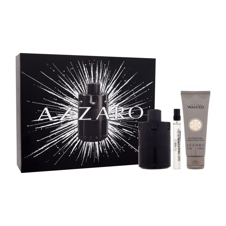 Azzaro The Most Wanted Darčeková kazeta parfumovaná voda 100 ml + parfumovaná voda 10 ml + šampón na vlasy a telo Wanted 75 ml