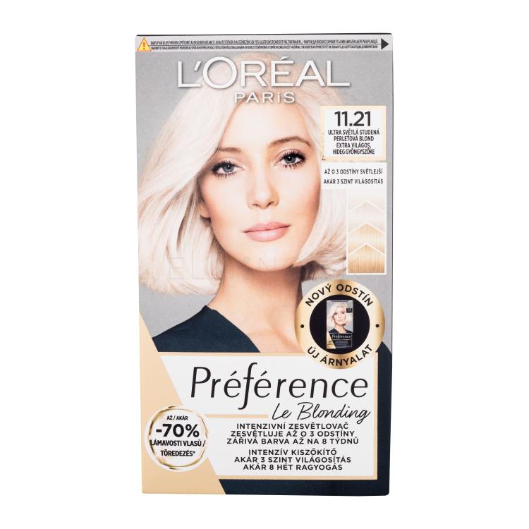 L&#039;Oréal Paris Préférence Le Blonding Farba na vlasy pre ženy 1 ks Odtieň 11.21 Ultra Light Cold Pearl Blonde poškodená krabička