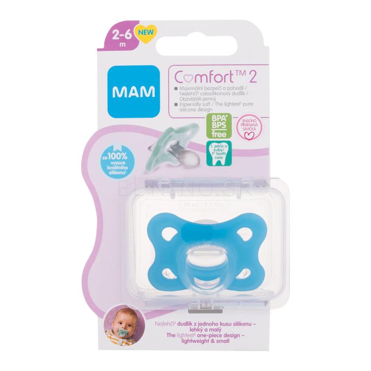 MAM Comfort 2 Silicone Pacifier 2-6m Blue Cumlík pre deti 1 ks