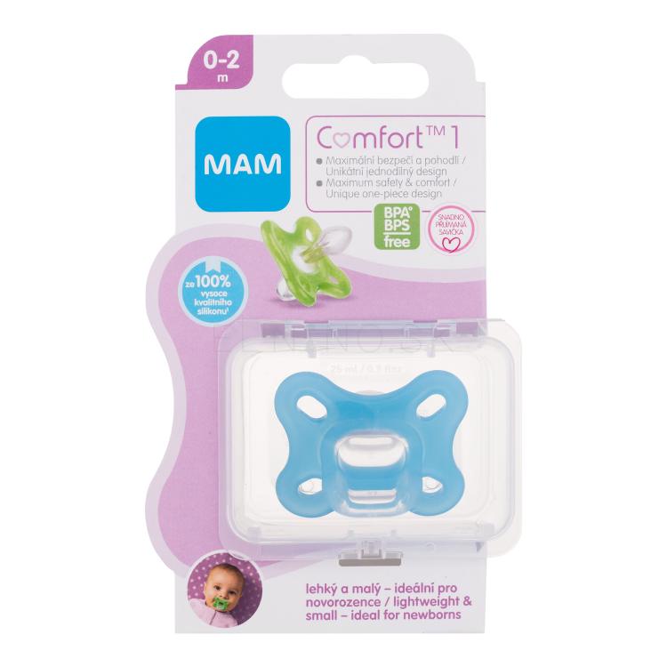 MAM Comfort 1 Silicone Pacifier 0-2m Blue Cumlík pre deti 1 ks