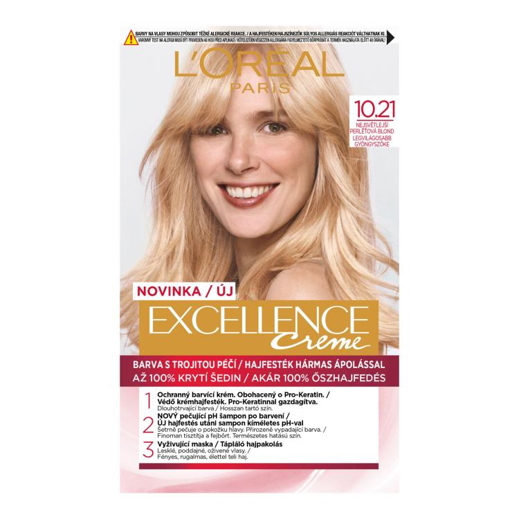 L&#039;Oréal Paris Excellence Creme Triple Protection Farba na vlasy pre ženy 48 ml Odtieň 10.21 Light Pearl Blonde