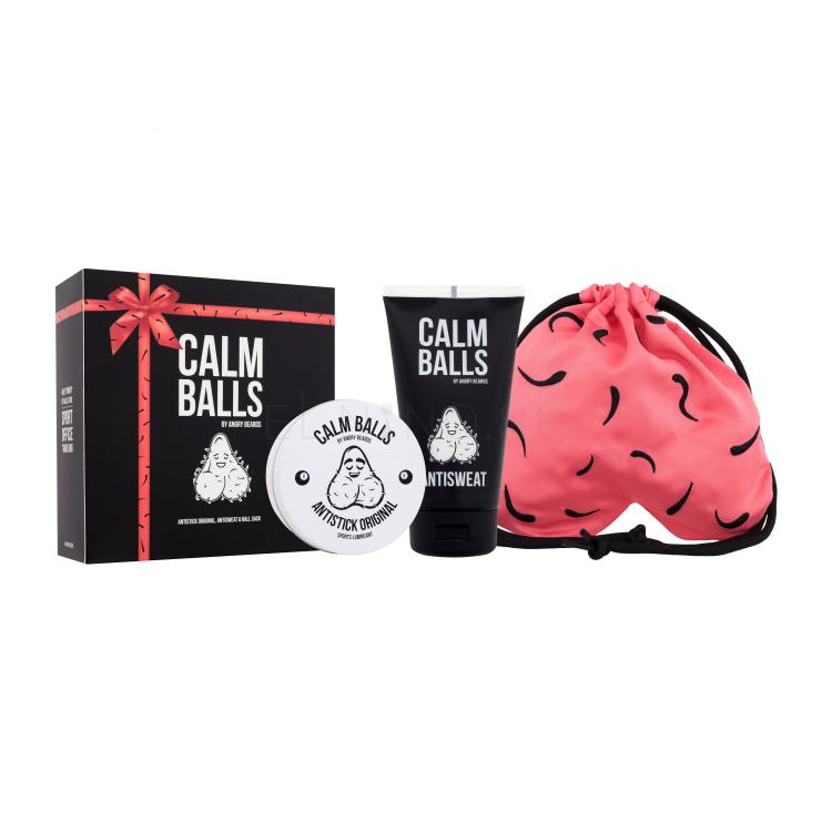 Angry Beards Calm Balls Darčeková kazeta lubrikant Antistick 150 ml + dezodorant na intímne partie Antisweat 150 ml + ružový batôžtek poškodená krabička