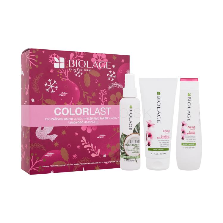 Biolage Color Last Darčeková kazeta šampón Color Last Shampoo 250 ml + kondicionér Color Last Conditioner 200 ml + sprej na vlasy All-In-One Coconut Infusion 150 ml