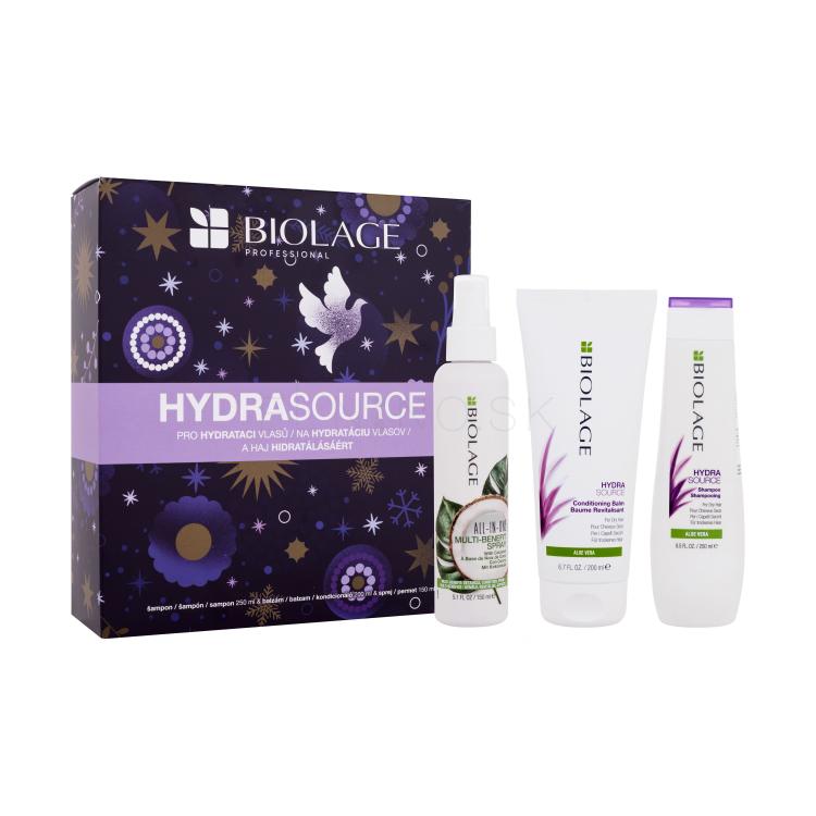 Biolage Hydra Source Darčeková kazeta šampón Hydra Source Shampoo 250 ml + kondicionér na vlasy Hydra Source Conditioner 200 ml + sprej na vlasy All-In-One Coconut Infusion 150 ml