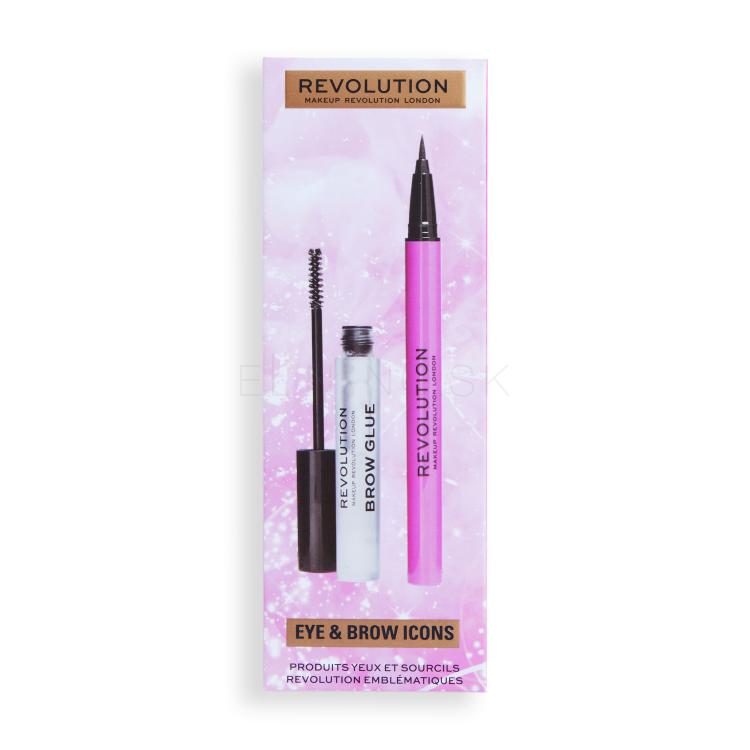 Makeup Revolution London Eye &amp; Brow Icons Gift Set Darčeková kazeta gél na obočie Brow Glue 3 ml + očná linka Liquid Liner 0,5 ml