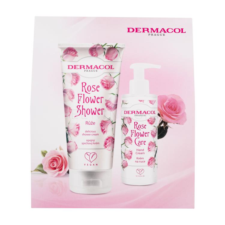Dermacol Rose Flower Darčeková kazeta sprchovací krém Rose Flower Shower 200 ml + krém na ruky Rose Flower Care 150 ml