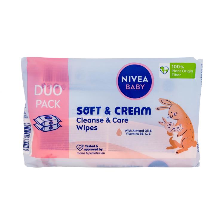 Nivea Baby Soft &amp; Cream Cleanse &amp; Care Wipes Čistiace obrúsky pre deti 2x57 ks