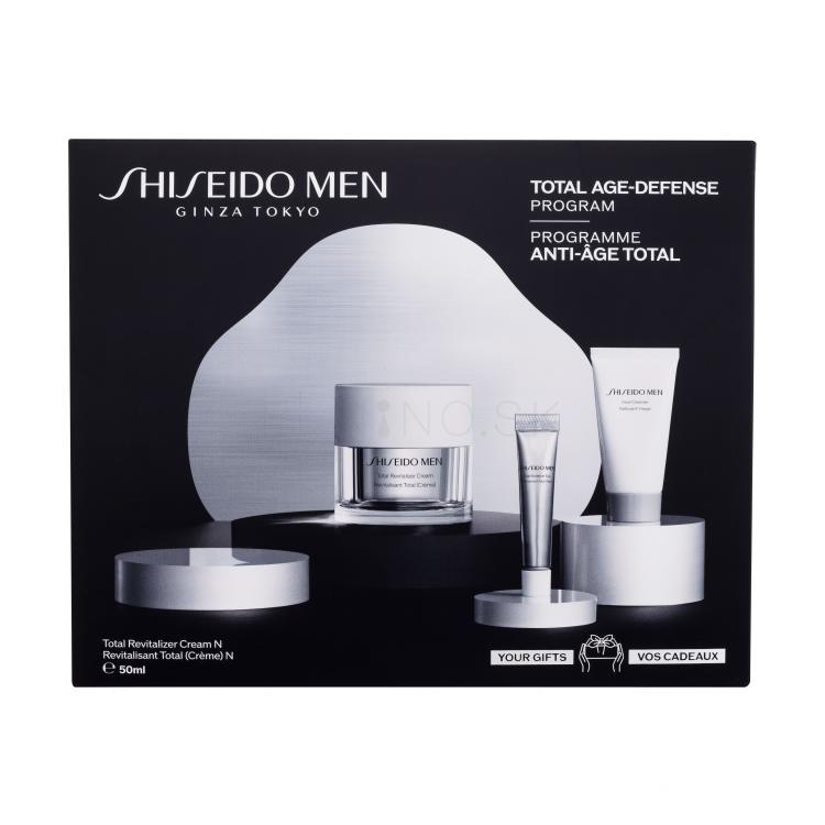 Shiseido MEN Total Revitalizer Cream Total Age-Defense Program Darčeková kazeta denný pleťový krém MEN Total Revitalizer Cream 50 ml + čistiaci pleťový krém MEN Face Cleanser 30 ml + očný krém Total Revitalizer Eye 5 ml