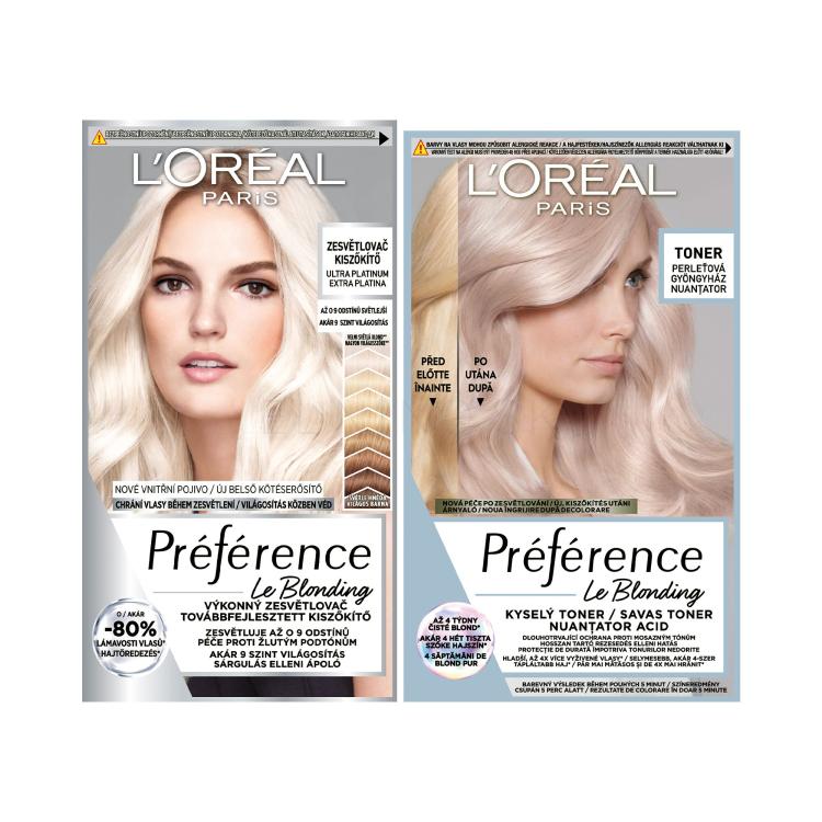 Set Farba na vlasy L&#039;Oréal Paris Préférence Les Blondissimes + Farba na vlasy L&#039;Oréal Paris Préférence Le Blonding Toner