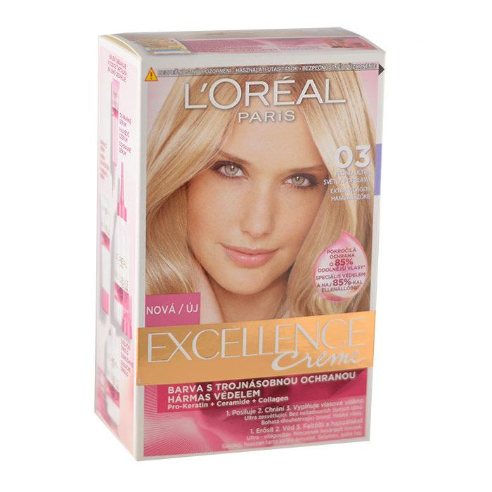 L&#039;Oréal Paris Excellence Creme Triple Protection Farba na vlasy pre ženy 1 ks Odtieň 03 Lightest Natural Ash Blonde poškodená krabička