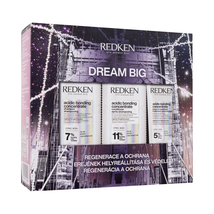 Redken Acidic Bonding Concentrate Dream Big Darčeková kazeta šampón Acidic Bonding Concetrate 300 ml + kondicionér Acidic Bonding Concentrate 300 ml + vlasová starostlivosť Acidic Bonding Concentrate Leave-In Treatment 150 ml