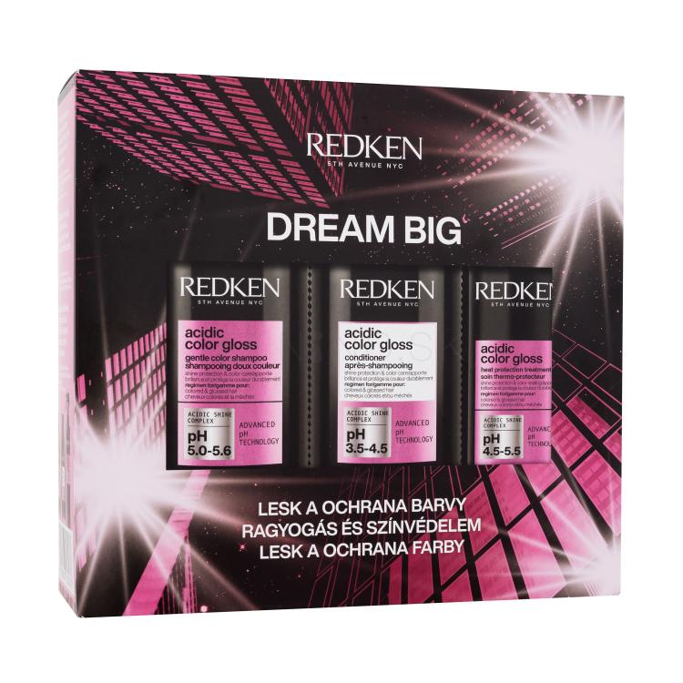 Redken Acidic Color Gloss Dream Big Darčeková kazeta šampón Acidic Color Gloss 300 ml + kondicionér Acidic Color Gloss 300 ml + ochranný sprej Acidic Color Gloss Heat Protection Treatment 190 ml