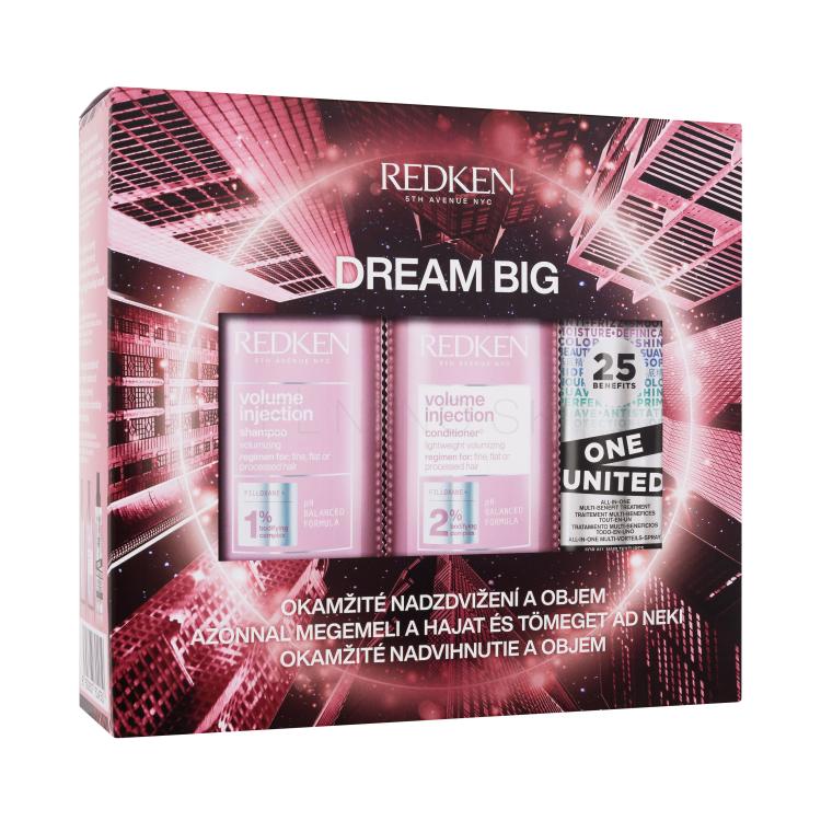 Redken Volume Injection Dream Big Darčeková kazeta šampón Volume Injection 300 ml + kondicionér Volume Injection 300 ml + vlasová starostlivosť One United All-In-One Multi-Benefit Treatment 150 ml