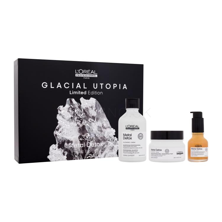 L'Oréal Professionnel Metal Detox Glacial Utopia Limited Edition Darčeková kazeta šampón Metal Detox 300 ml + maska na vlasy Metal Detox 250 ml + olej na vlasy Metal Detox Professional Concentrated Oil 50 ml