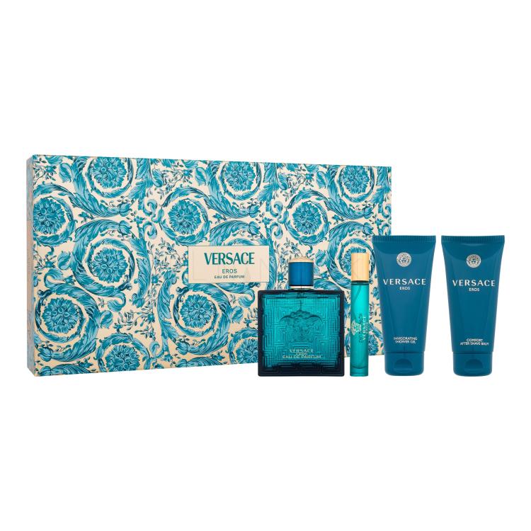 Versace Eros Darčeková kazeta parfumovaná voda 100 ml + parfumovaná voda 10 ml + sprchovací gél 75 ml + balzam po holení 75 ml