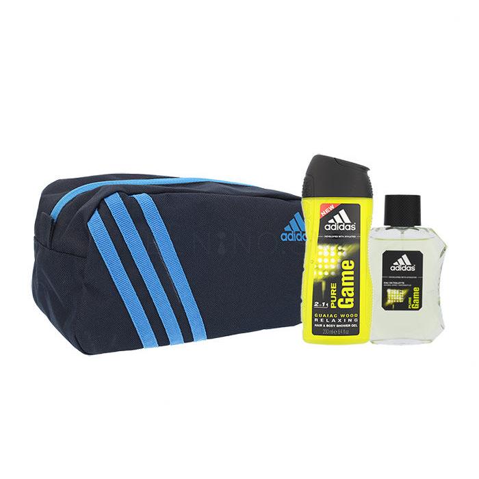 Adidas Pure Game Darčeková kazeta toaletná voda 100 ml + sprchovací gél 250 ml + kozmetická taška