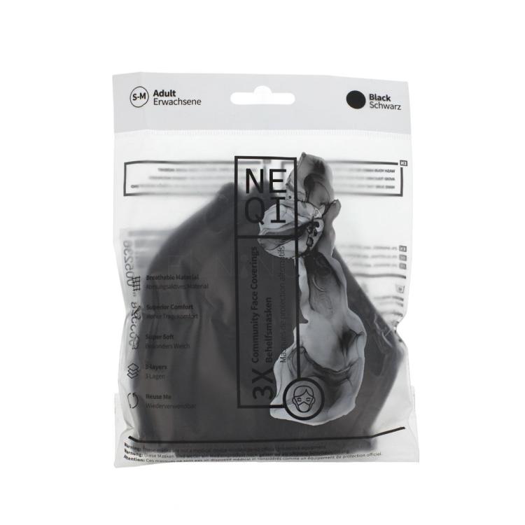NEQI Adult Community Face Coverings S-M Black Rúško a respirátor 3 ks