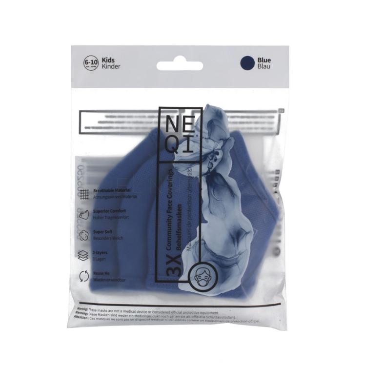 NEQI Kids Community Face Coverings 6-10 Years Blue Rúško a respirátor pre deti 3 ks