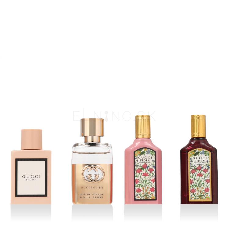 Gucci Mini Set Darčeková kazeta parfumovaná voda Bloom 5 ml + parfumovaná voda Flora Gorgeous Gardenia 5 ml + parfumovaná voda Flora Gorgeous Gardenia Intense 5 ml + toaletná voda Guilty Pour Femme 5 ml