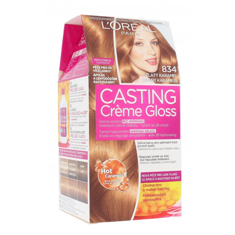 L&#039;Oréal Paris Casting Creme Gloss Farba na vlasy pre ženy 48 ml Odtieň 834 Hot Caramel