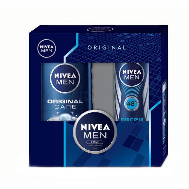 Nivea Men Original Darčeková kazeta sprchovací gél 250 ml + antiperspirant Men Fresh Active 150 ml + univerzálny krém 30 ml