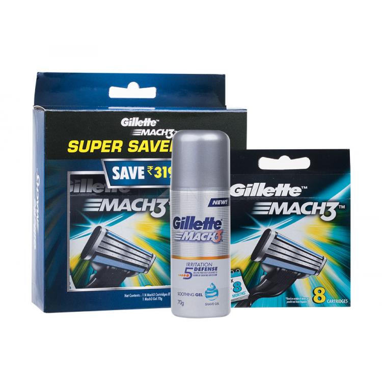 Gillette Mach3 Darčeková kazeta náhradné hlavice 8 ks + gél na holenie Irritation Defense 70 g