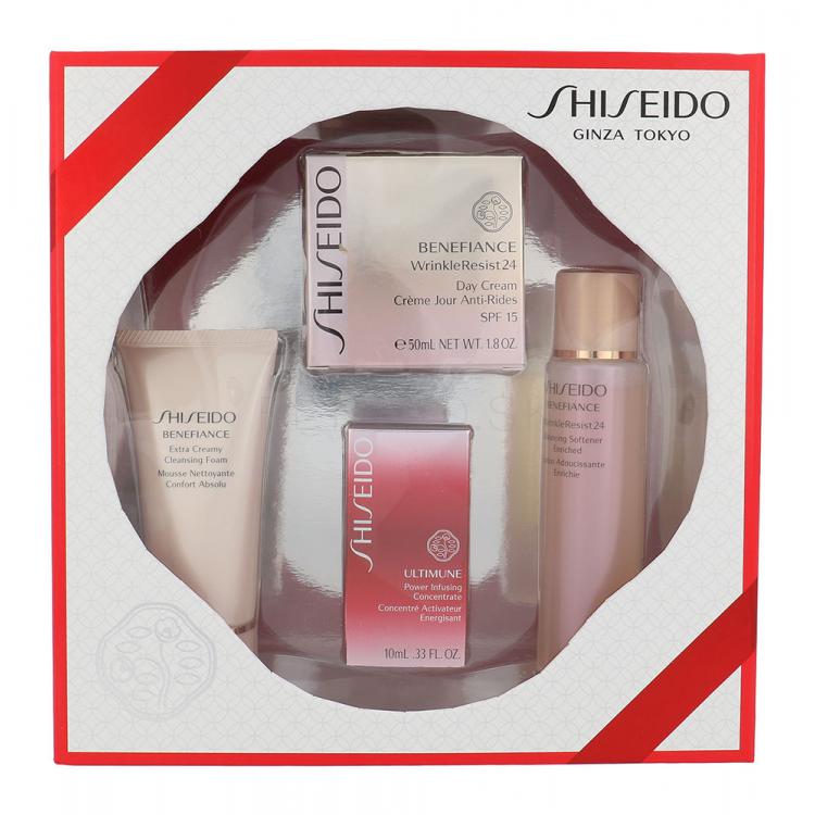 Shiseido Benefiance Wrinkle Resist 24 SPF15 Darčeková kazeta Wrinkle Resist 24 Day Cream SPF15 50 ml+ Cleansing Foam 50 ml + Wrinkle Resist 24 Softener Enriched 75 ml + Ultimune Power Infusing Concentrate 10 ml