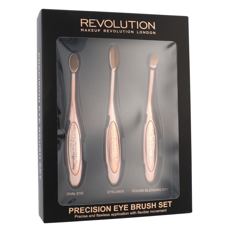 Makeup Revolution London Brushes Precision Eye Brush Darčeková kazeta kozmetický štetec na očné tiene 1 ks guľatý + kozmetický štetec na očné tiene 1 ks oválny + kozmetický štetec na očné linky 1 ks