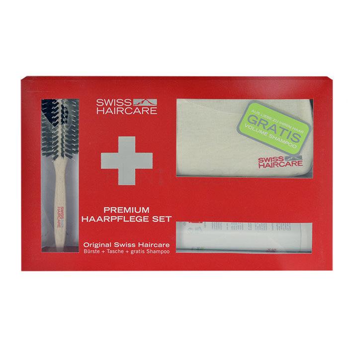 Swiss Haircare Premium Darčeková kazeta kefa na vlasy Round Brush 1 ks + šampón pre objem vlasov 200 ml + taštička poškodená krabička