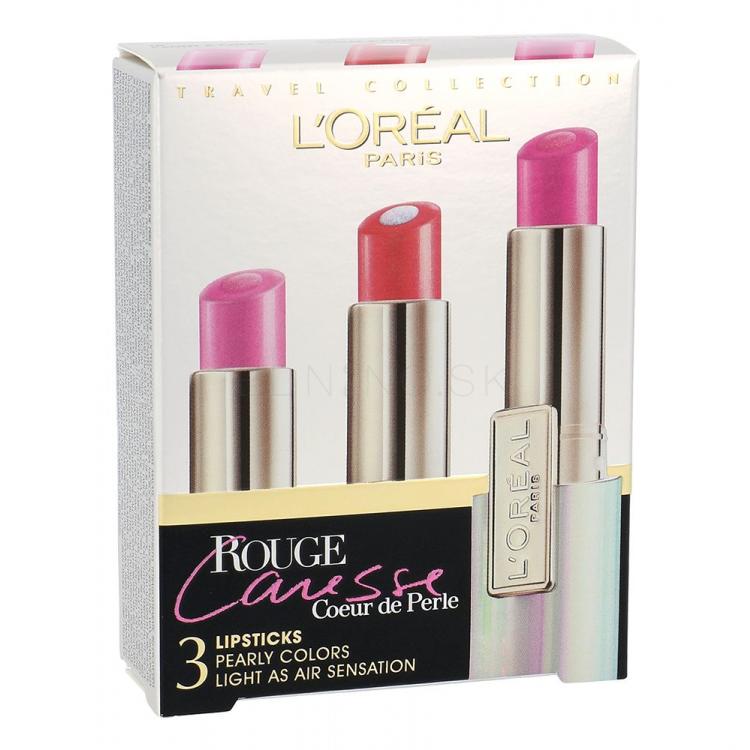 L&#039;Oréal Paris Rouge Caresse Darčeková kazeta balzamový rúž 4,5 g + balzamový rúž 4,5 g 303 Coral &amp; Floral + balzamový rúž 4,5 g 12 Cherry &amp; Sassy