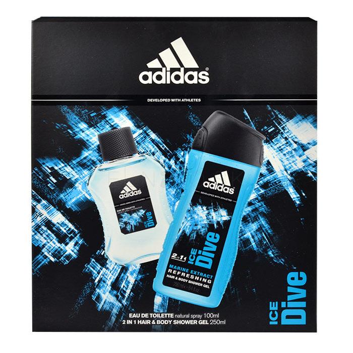 Adidas Ice Dive Darčeková kazeta toaletní voda 100 ml + sprchový gel 250 ml poškodená krabička