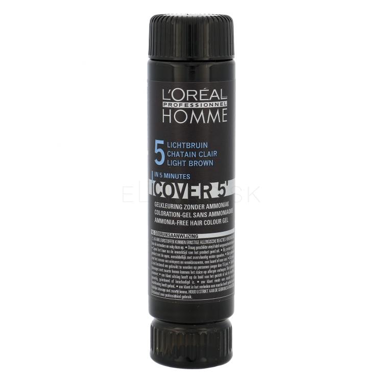 L&#039;Oréal Professionnel Homme Cover 5´ Farba na vlasy pre mužov 3x50 ml Odtieň 5 Light Brown poškodená krabička